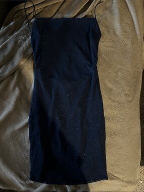 Navy Sparkle Spaghetti-Strap open back Mini Dress